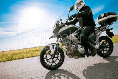 Biker in helmet road motorbike