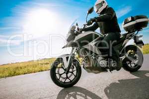 Biker in helmet road motorbike