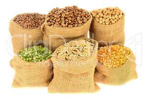 Legumes, Pulses in burlap bags