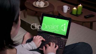 Green Screen Monitor Laptop Computer Pc Woman Typing On Keyboard