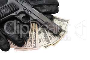 Pistol On Gloves And Money