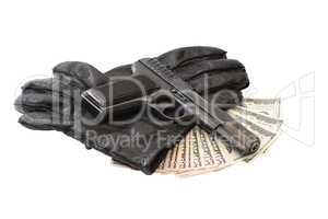 Pistol On Gloves And Money