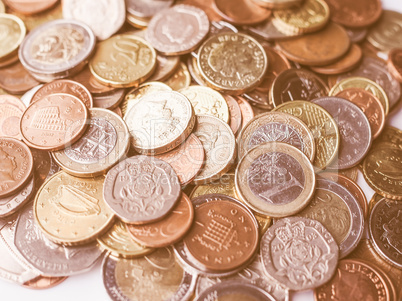 Euro and Pounds coins vintage