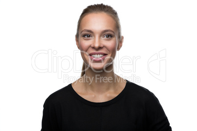 Portrait of beautiful woman on white background