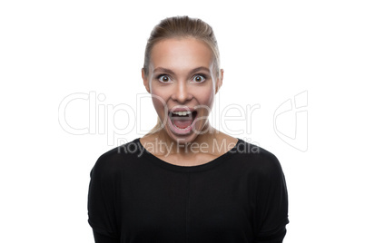 Portrait of beautiful woman on white background