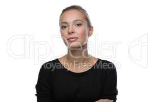 Portrait of beautiful woman on white background