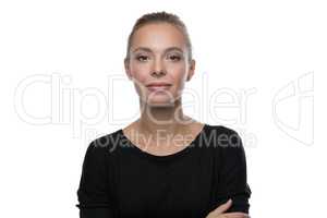 Portrait of beautiful woman on white background