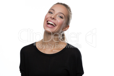 Portrait of beautiful woman on white background