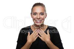 Portrait of surprised woman on white background