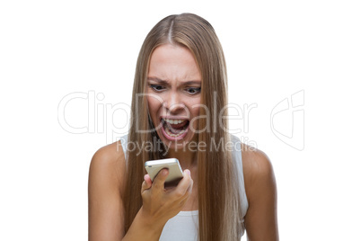 Angry woman talking on phone