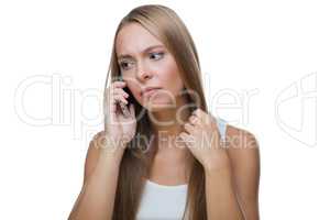 Sad woman talking on phone