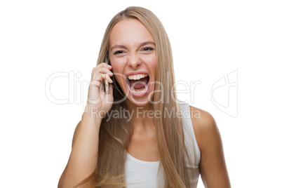 Laughing woman talking on phone