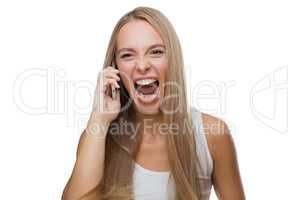 Laughing woman talking on phone