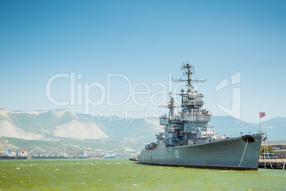 The cruiser Mikhail Kutuzov at the dock in Novorossiysk.