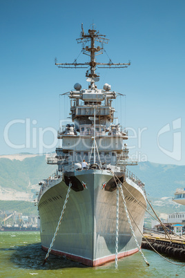 The cruiser Mikhail Kutuzov at the dock in Novorossiysk.