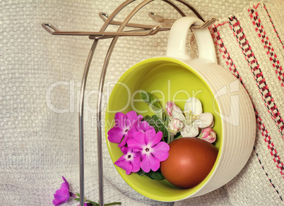 Easter egg, violets and Apple blossoms.