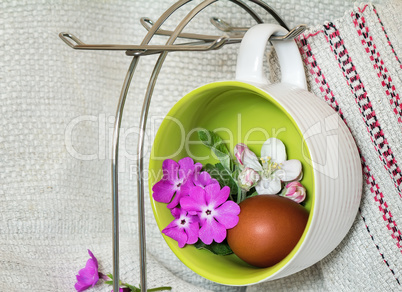 Easter egg, violets and Apple blossoms.