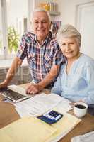 Portrait of senior couple checking their bills