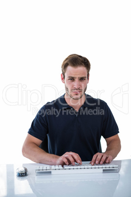 Handsome man using computer