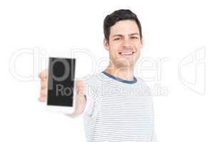 Man showing phone to camera