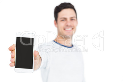 Man showing phone to camera