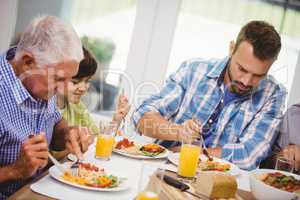 Family having a meal together