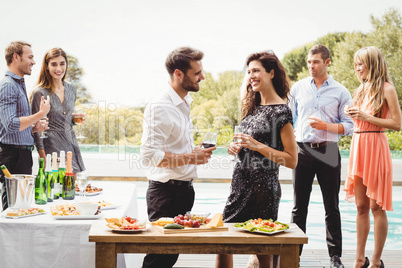 Happy young friends having drinks