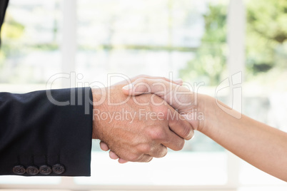 Real-estate agent shaking hands with client