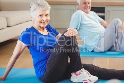 Senior couple performing yoga exercise