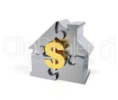 Steel Jigsaw Puzzle house with golden dollar sign