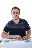 Handsome man using computer