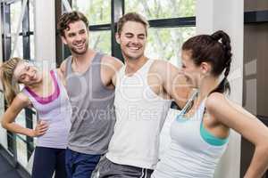 Fit people talking together
