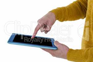 Hipster man pointing on tablet