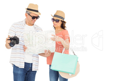Couple with map and camera