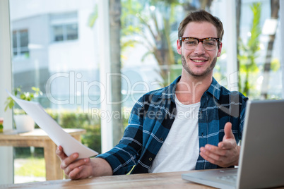 Handsome man working on laptop