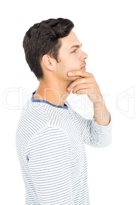 Man with hand on chin