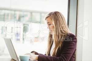 Cute blonde girl using her laptop