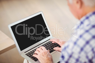 Senior man using laptop in living room