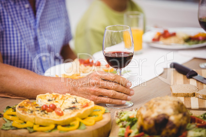 Glass of wine on dining table