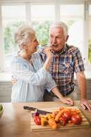 Happy senior couple in kitchen