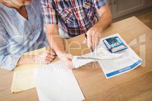 Senior couple checking their bills