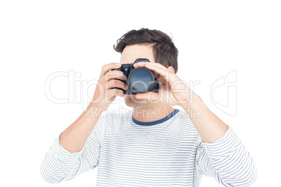 Man taking picture with professional camera