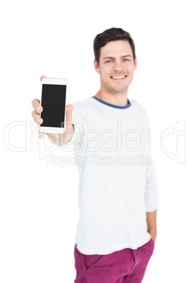 Man showing phone to camera