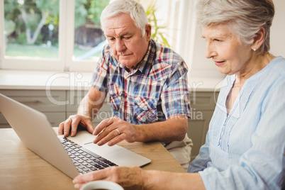 Senior couple checking their bills