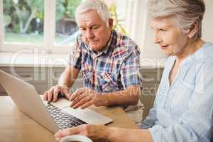 Senior couple checking their bills