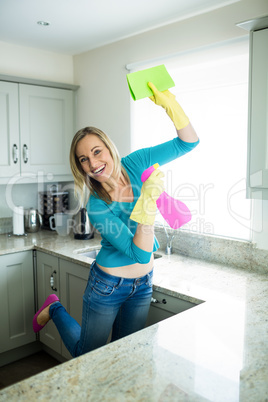 Pretty woman doing her house chores