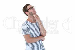Hipster man touching his chin