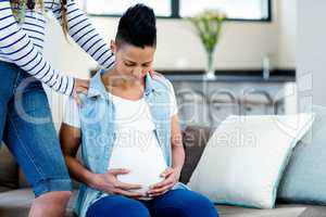 Woman with her pregnant partner