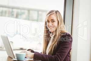 Cute blonde girl using her laptop