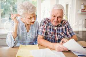 Senior couple checking their bills